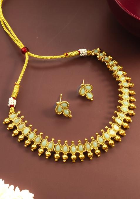 Light Sage Green Gold Artificial Stone Necklace