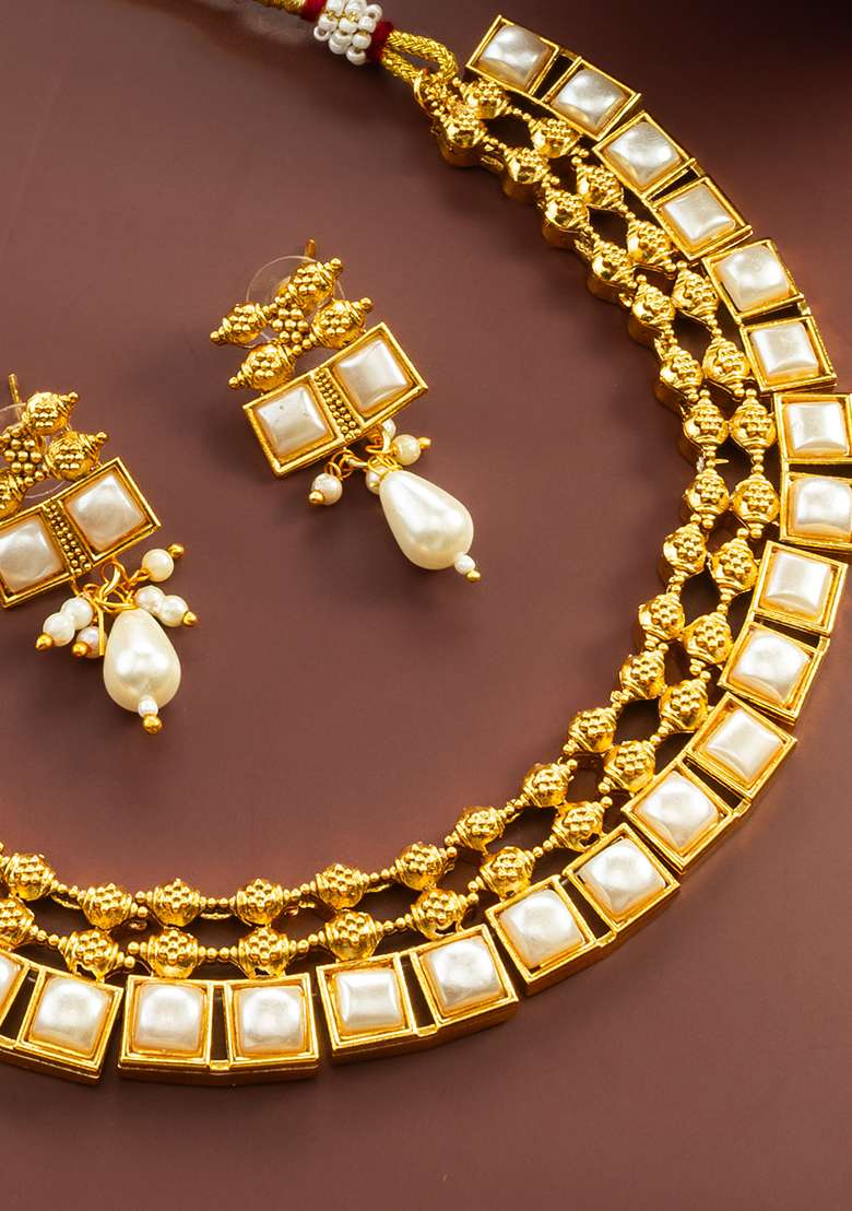 White Gold Artificial Stone Necklace - Indya