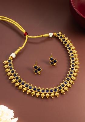 Deep Royal Blue Gold Artificial Stone Necklace