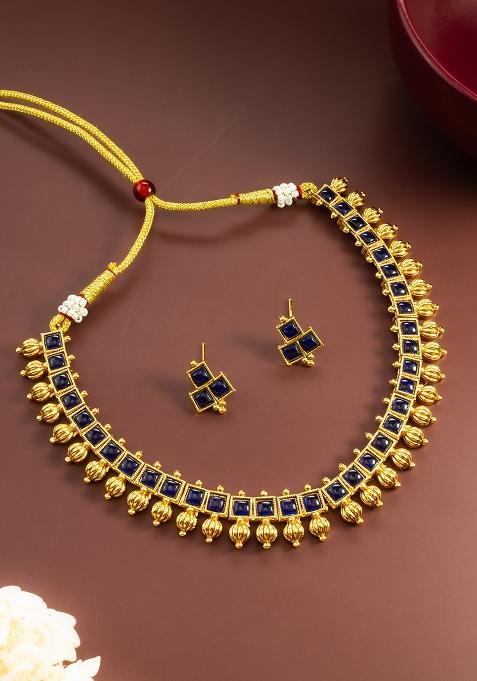 Deep Royal Blue Gold Artificial Stone Necklace