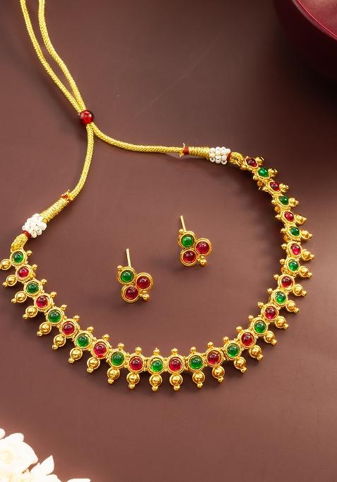 Red And Green Gold Artificial Stone Necklace