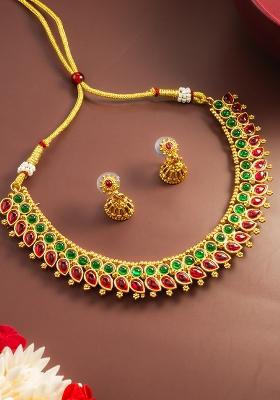 Red And Green Gold Artificial Stone Necklace