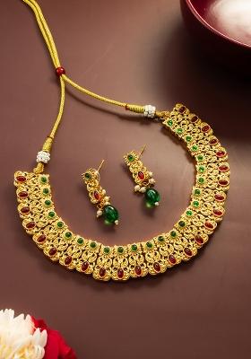 Red And Green Gold Artificial Stone Necklace
