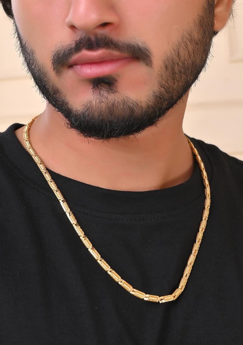 Men Gold Plated Textured Link Chain