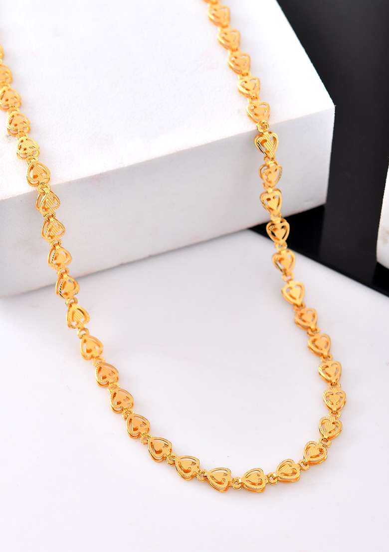 Gold Plated Heart Shaped Stainless Steel Chain For Women - Indya
