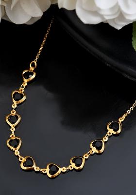 Gold Plated Stainless Steel Black Hear Shaped Stone Chain