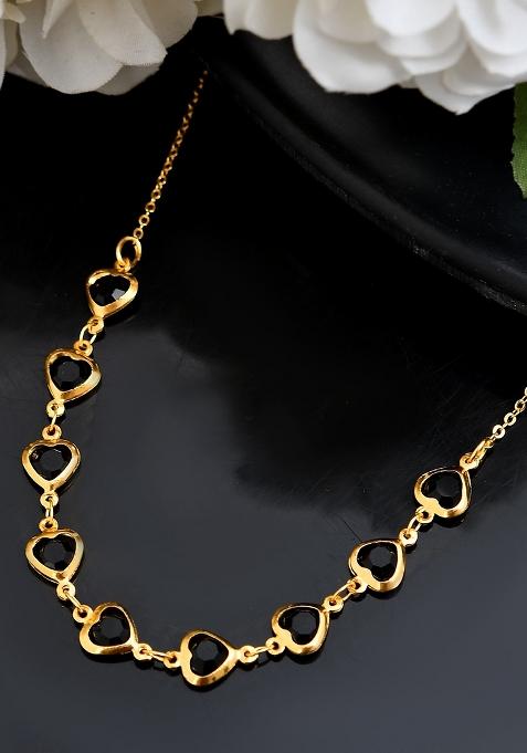 Gold Plated Stainless Steel Black Hear Shaped Stone Chain