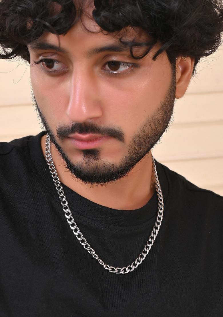 Silver Plated Stainless Steel Classic Linked Chain For Men