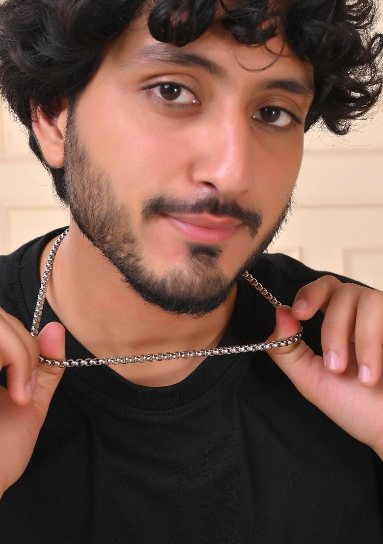 Men Stainless Steel Silver Plated Minimal Chain