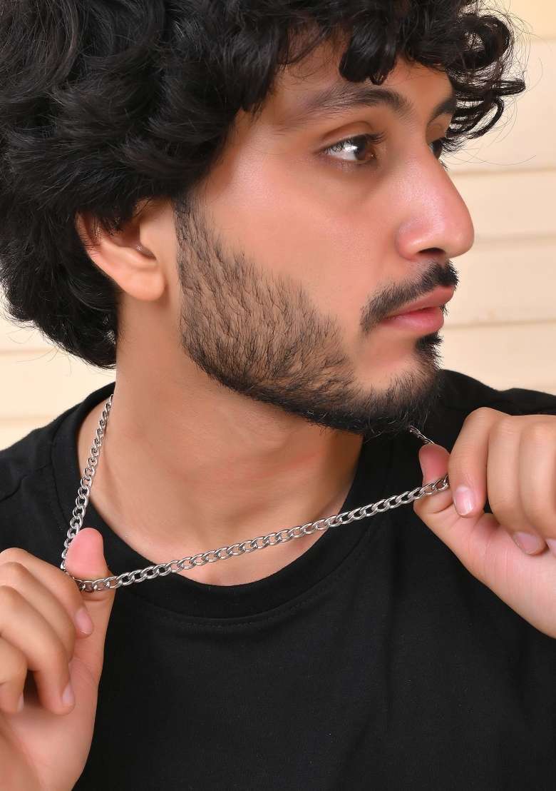 Silver Plated Stainless Steel Thick Linked Chain For Men - Indya