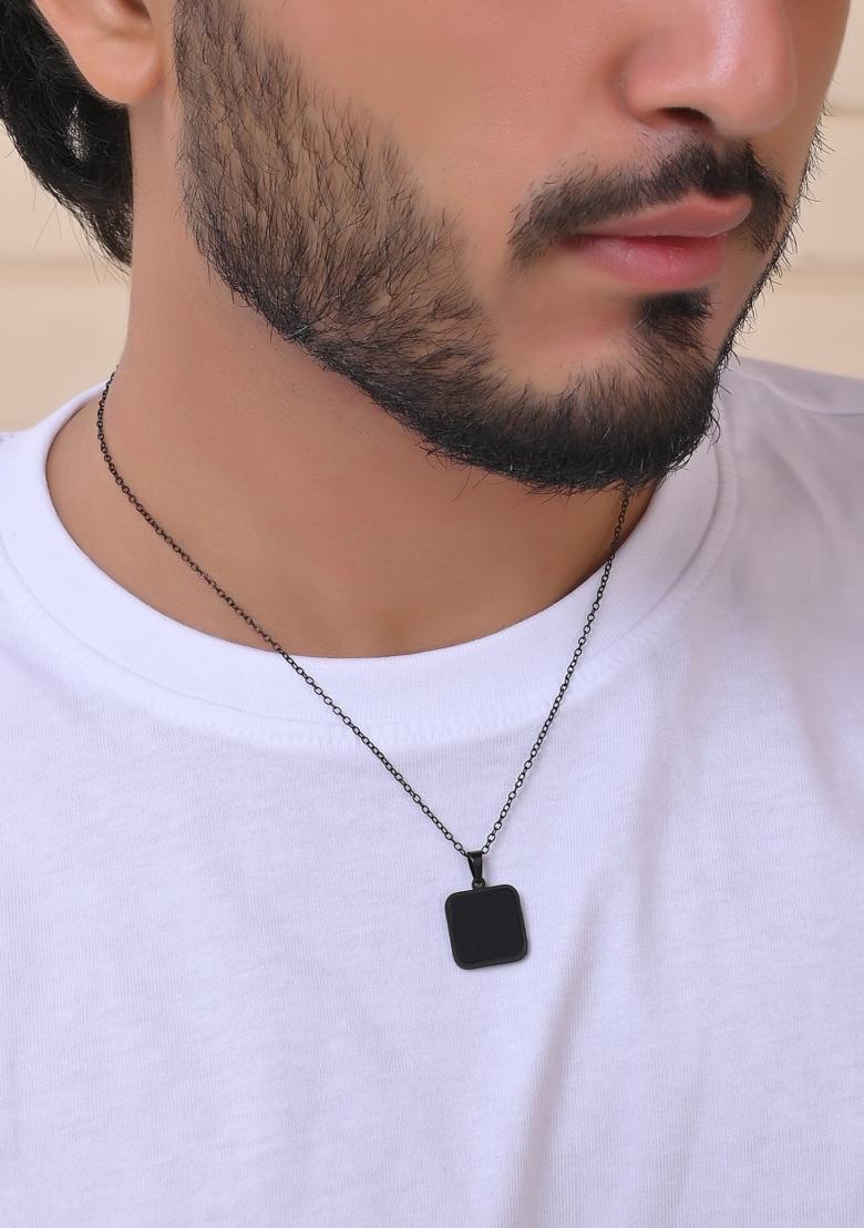 Menstainless Steel Chain With Square Shaped Pendant