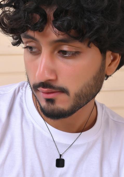 Menstainless Steel Chain With Square Shaped Pendant