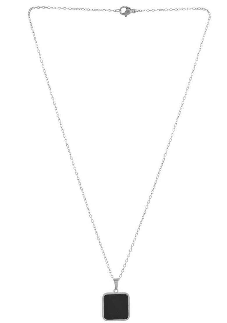 Menstainless Steel Silver Plated Chain With Square Shaped Pendant