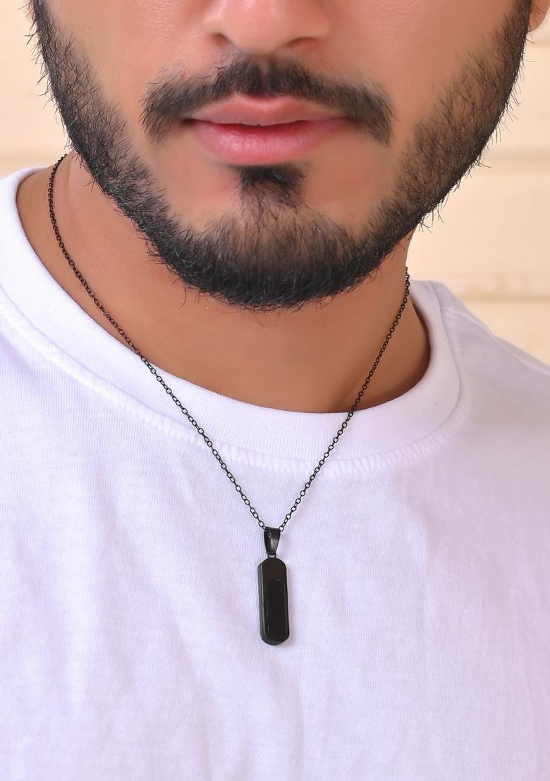Men Stainless Steel Chain With Slab Pendant