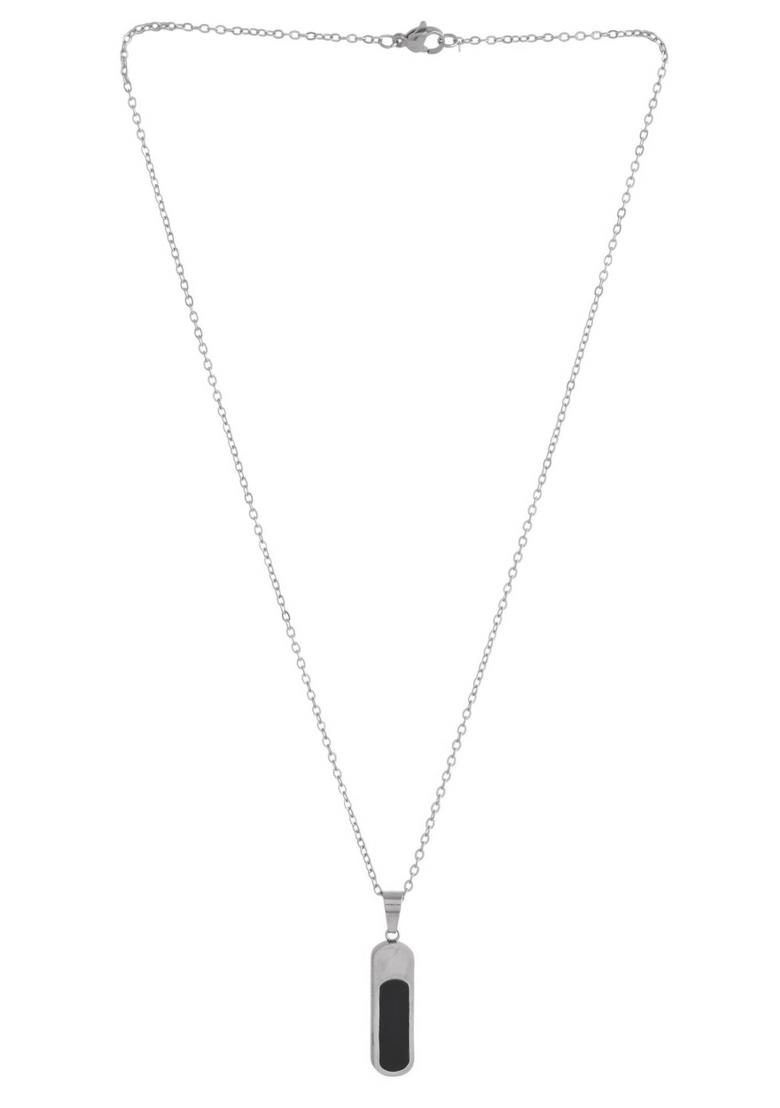 Men Silver Plated Minimal Chain With Slab Pendant