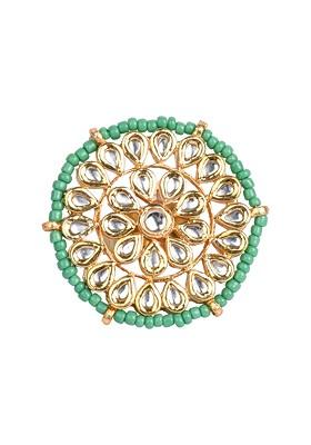 Green Bead Handcrafted Kundan Ring