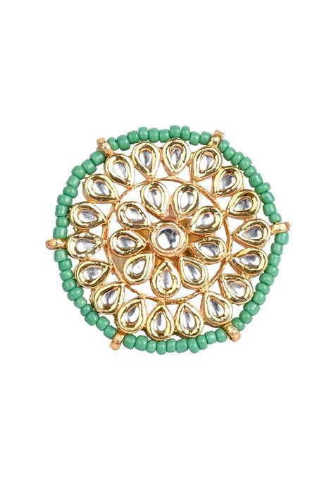 Green Bead Handcrafted Kundan Ring