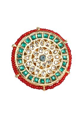 Green Bead Gold Tone Adjustable Kundan Ring