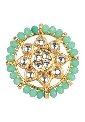 Green Kundan Gold Tone Adjustable Ring