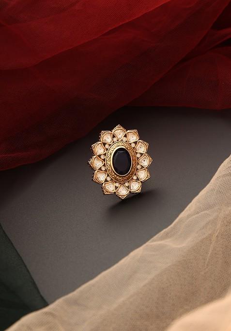 Black Gold Tone Kundan Ring