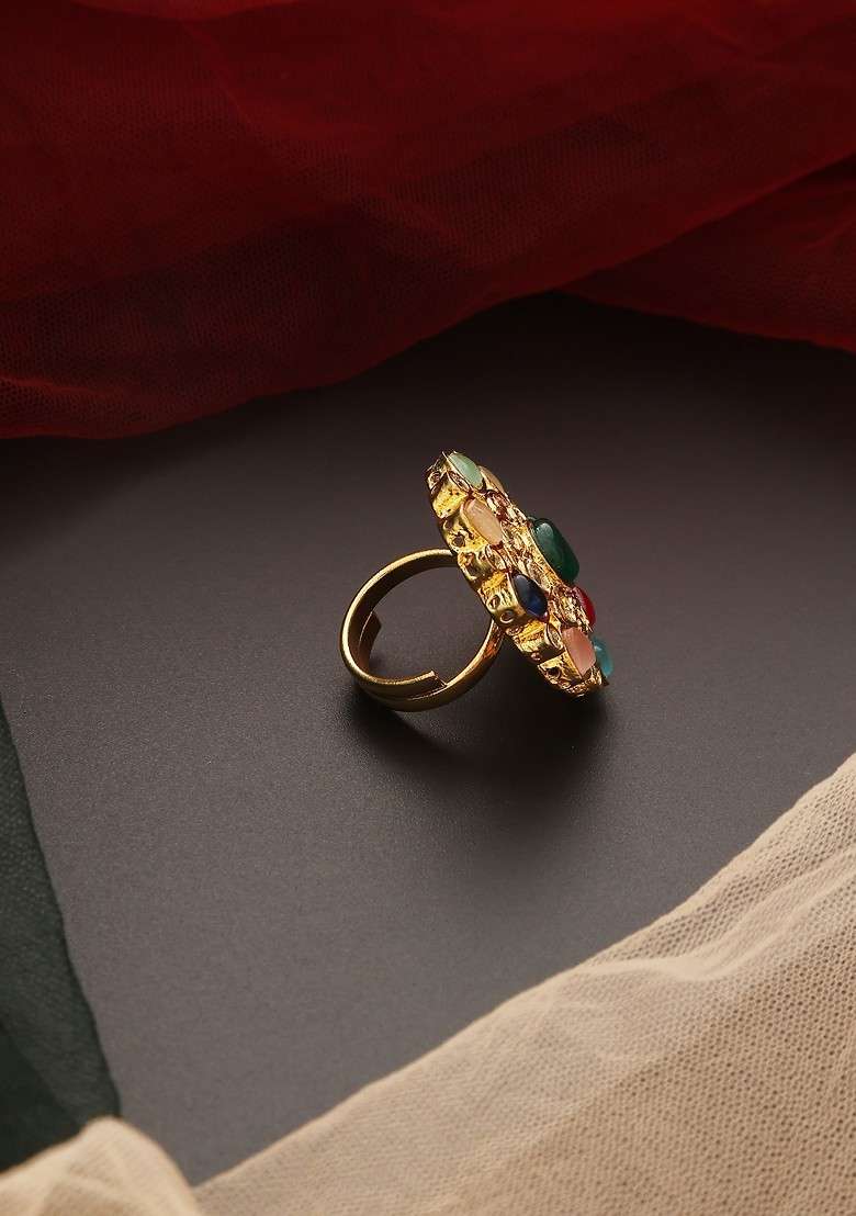 Multicolour Gold Tone Kundan Ring - Indya