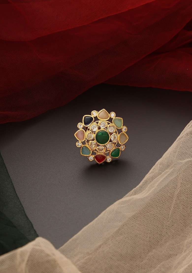 Multicolour Gold Tone Kundan Ring - Indya