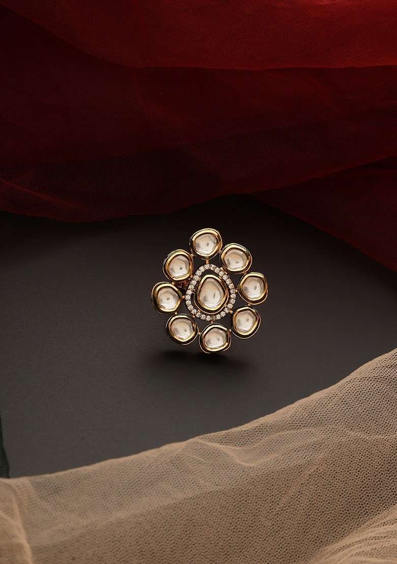 Gold Tone Kundan Ring - Indya