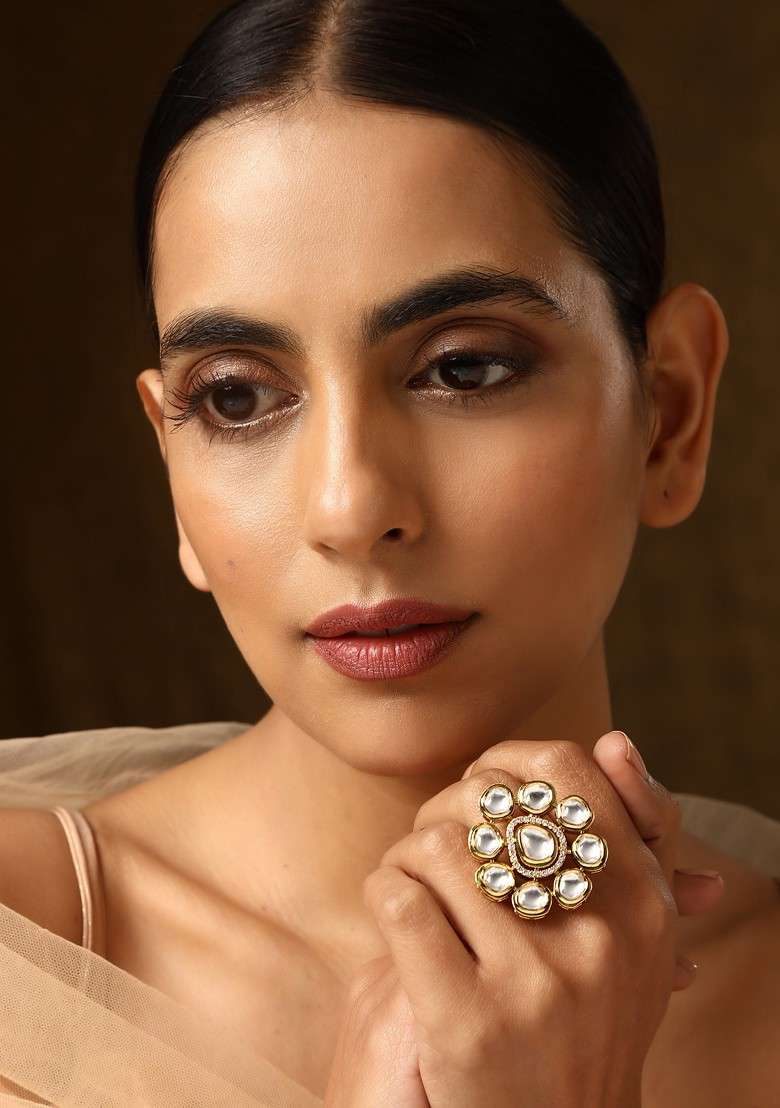 Gold Tone Kundan Ring - Indya