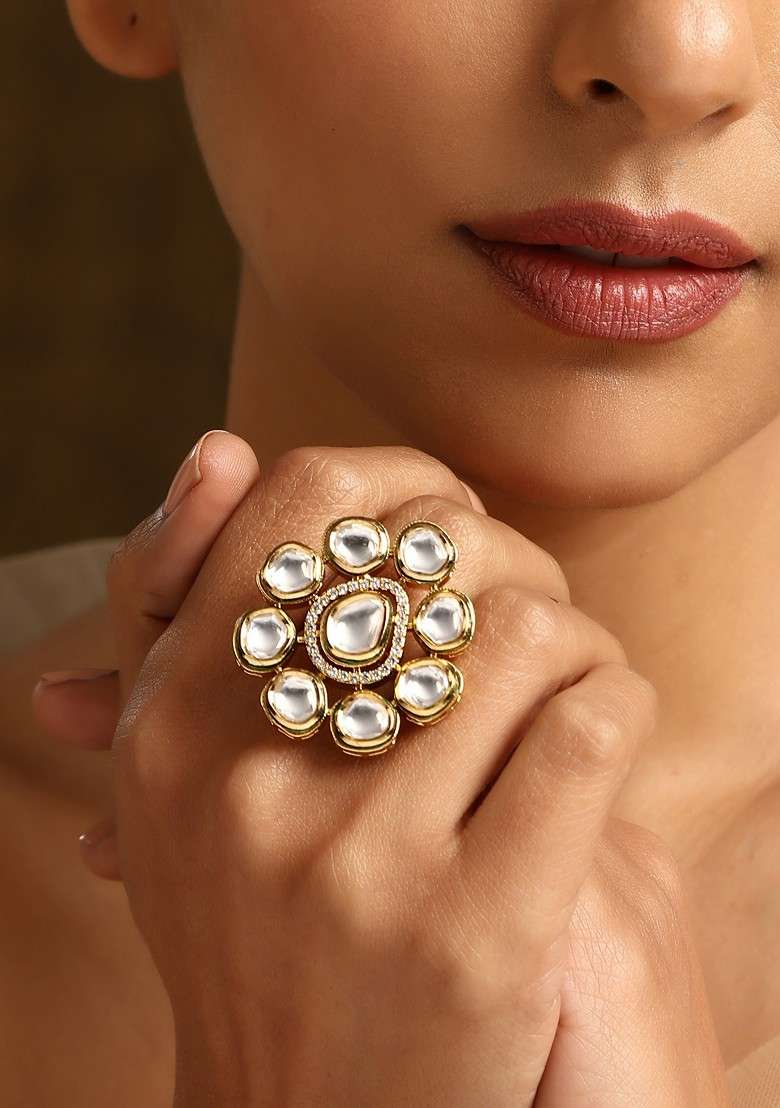 Gold Tone Kundan Ring - Indya