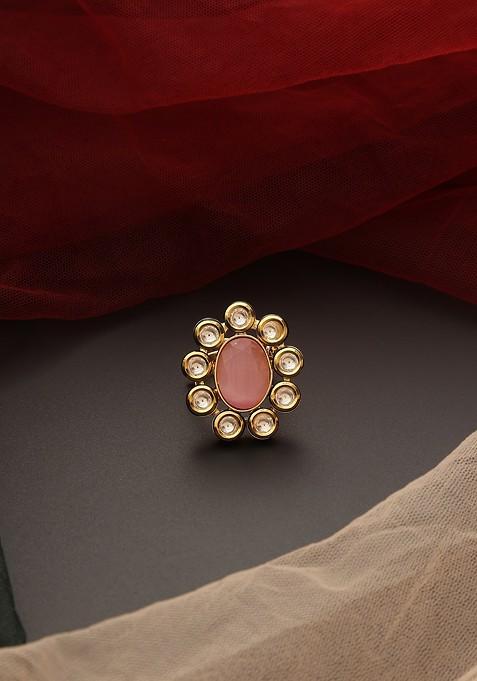 Pink Gold Tone Kundan Ring