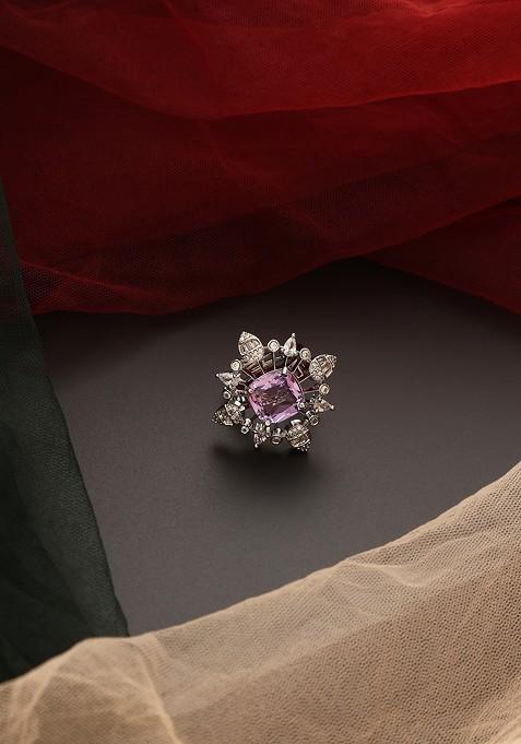 Purple Silver Tone Zirconia Ring