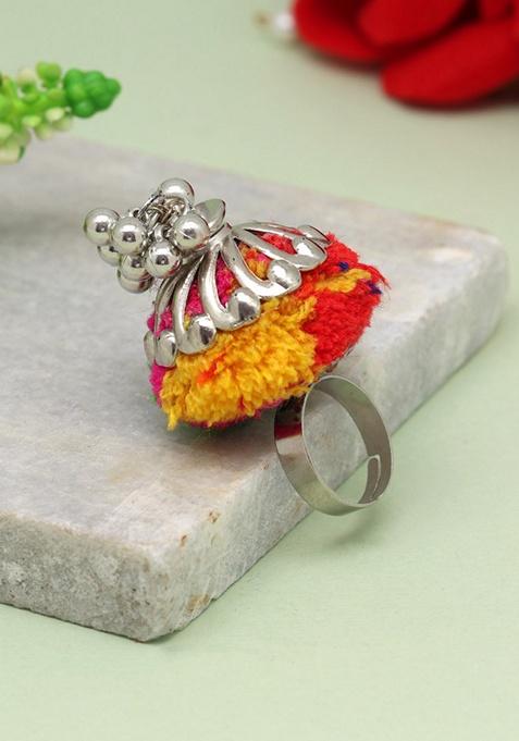 Multicolour Thread Work Oxidised Ring