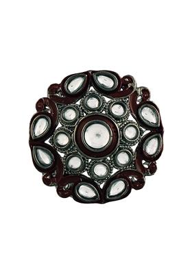 Silver Oxidized Kundan Studded Meenakari Work Adjustable Finger Ring