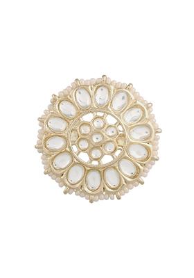 Gold Plated Traditional White Kundan And Pearl Studded Adjustable Finger Ring