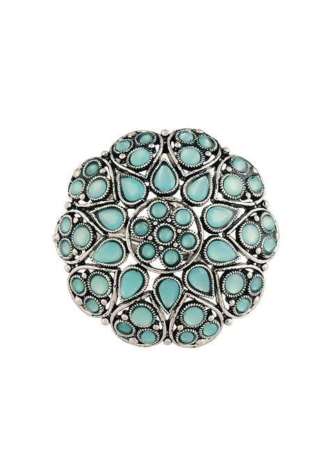 Silver Oxidized Kundan Work Designer Adjustable Finger Ring