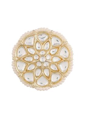 Gold Plated Traditional White Kundan And Pearl Studded Adjustable Finger Ring