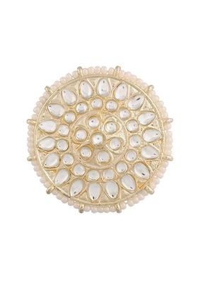Gold Plated Traditional White Kundan And Pearl Studded Adjustable Finger Ring