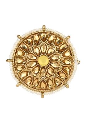 Gold Plated Traditional Work Moti Finger Ring Gilded With Moti