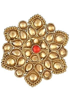 Gold Plated Traditional Work Moti Finger Ring Gilded