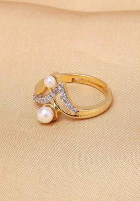 Gold Plated Pearl Enamelled Ring