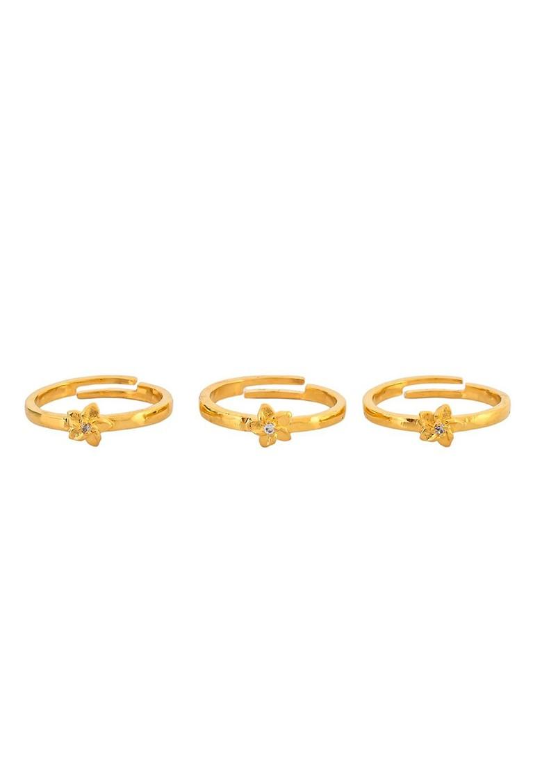 Gold Plated Cz Stone Studded Set of 3 Rings