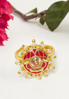 Gold Plated Pearl Enamelled Ring