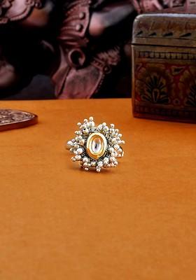 Silver Plated Kundan Studded Ring