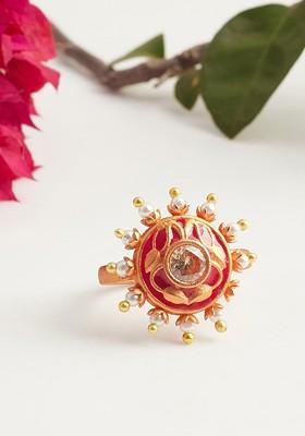 Gold Plated Pearl Enamelled Ring