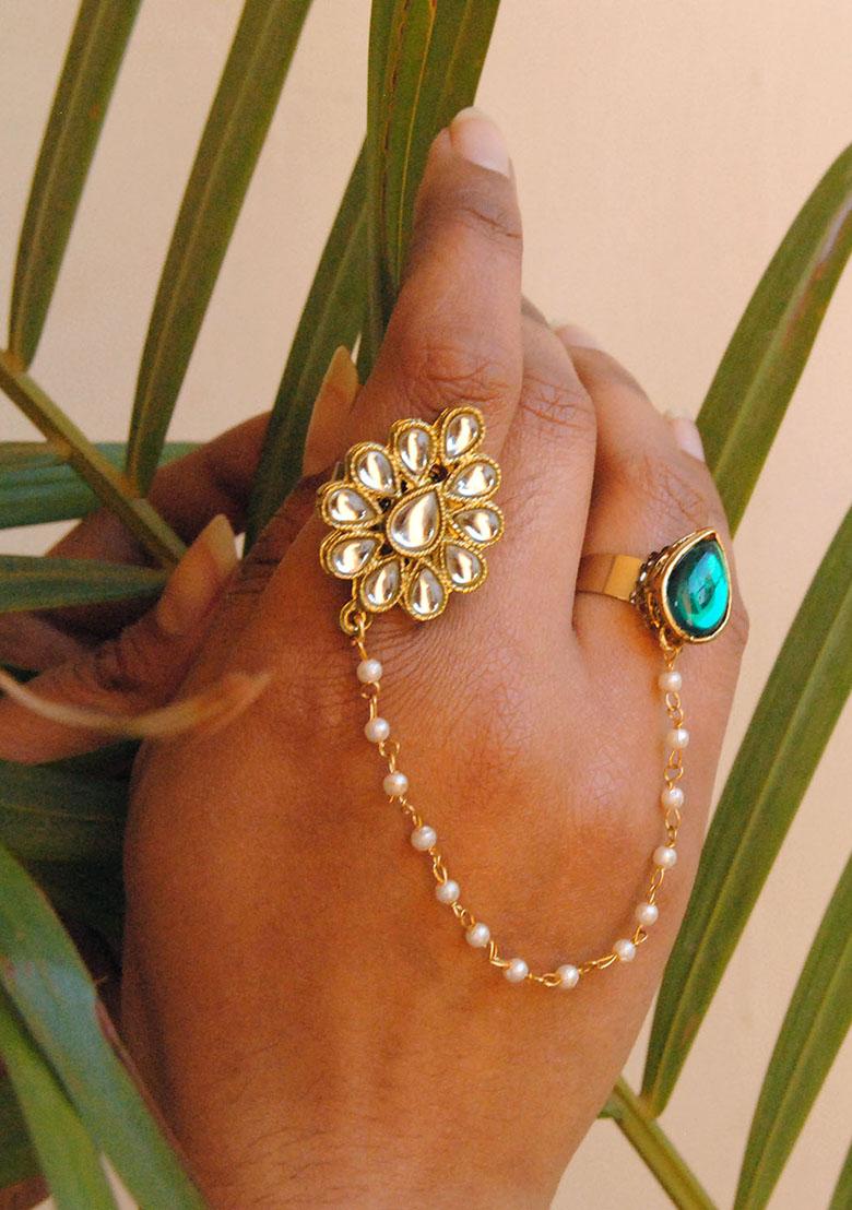 Green Dynamic Duo Two Finger Ring