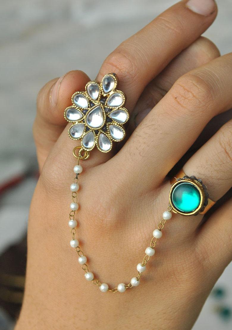 Green Dynamic Duo Two Finger Ring