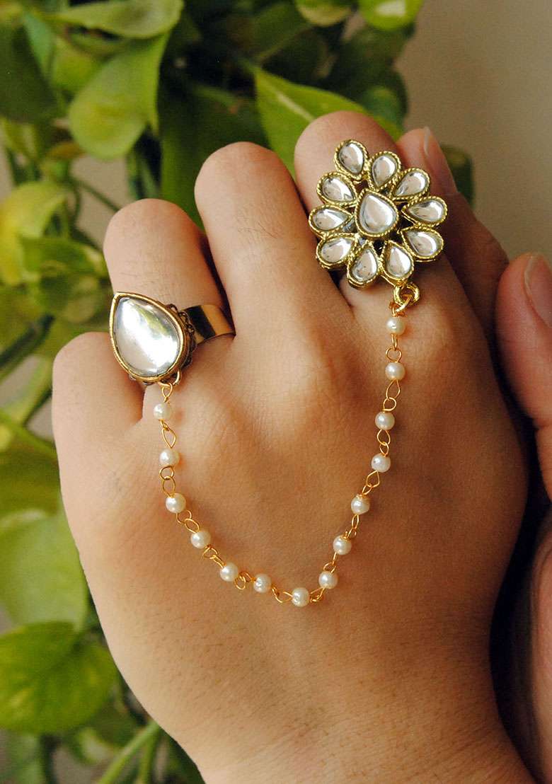 White Dynamic Duo Two Finger Ring - Indya