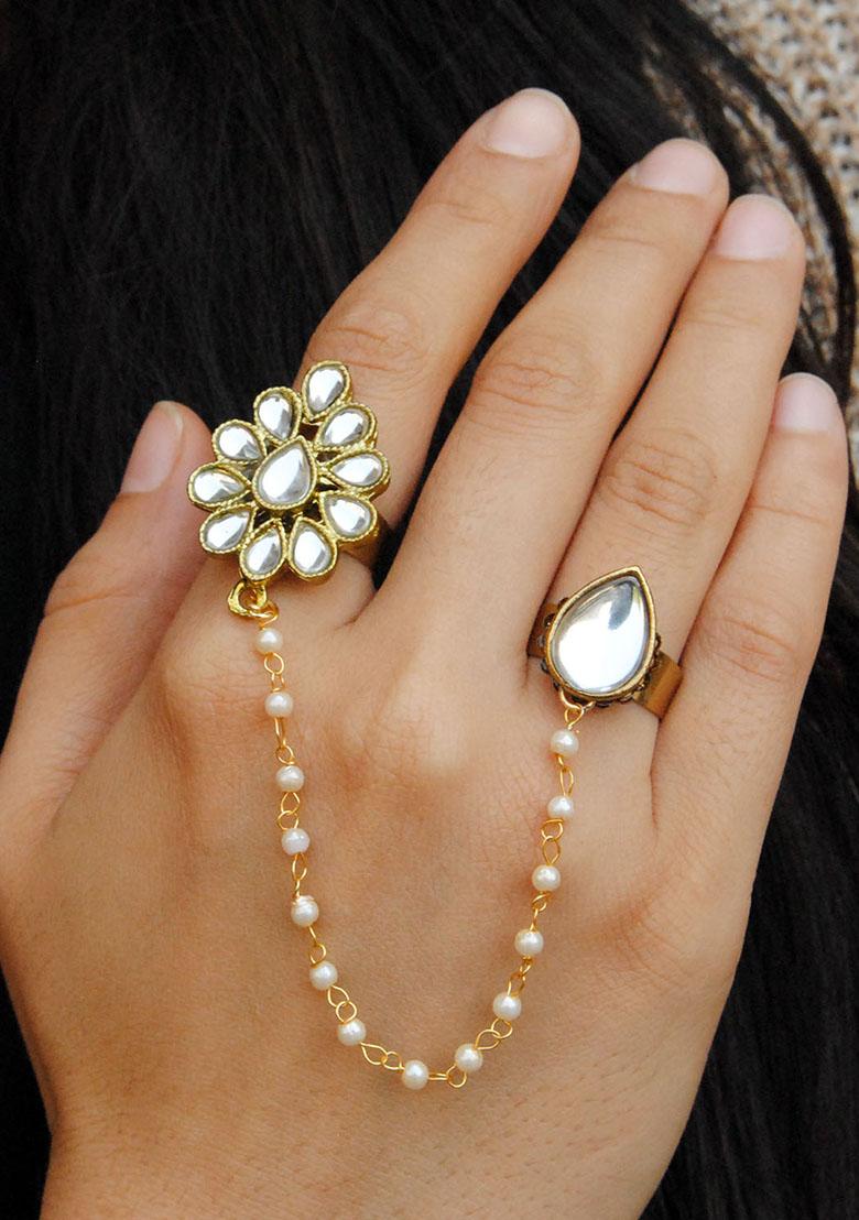 White Dynamic Duo Two Finger Ring