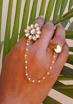 White Dynamic Duo Two Finger Ring