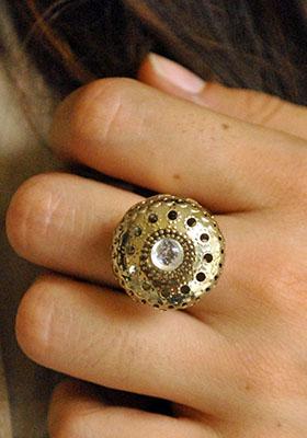 Gold Oxidized Dome Ring
